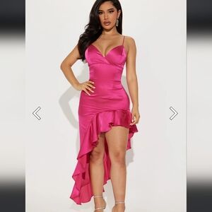 Fashion Nova Hot Pink Barbiecore Satin Ruffle Fuschia Maxi Dress Gown XL